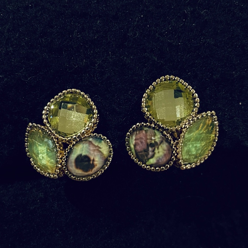 HMN Clip On Earrings With Stones In Shades Of Green